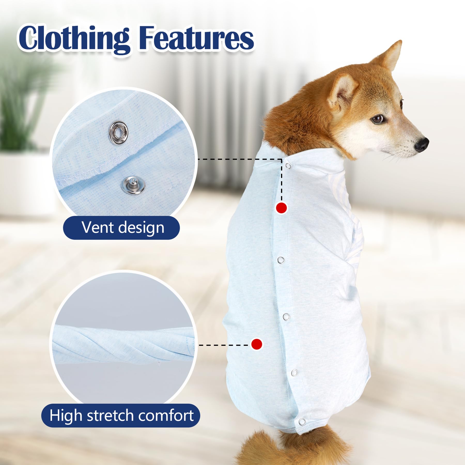 Pinellia veste rétablissement chien boutons-snaps : fermeture pratique pour changer le pansement.