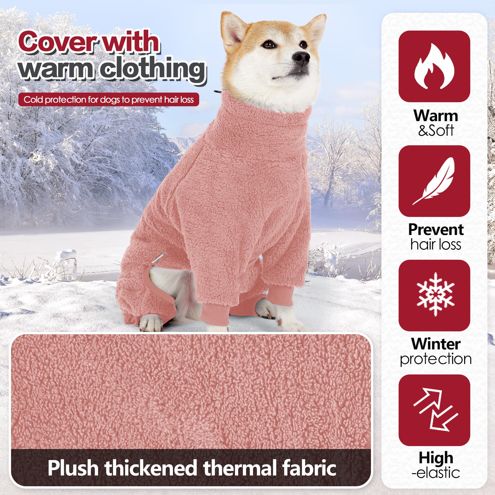 Pinellia manteau hiver chien rose grand, réglage facile pour toutes morphologies