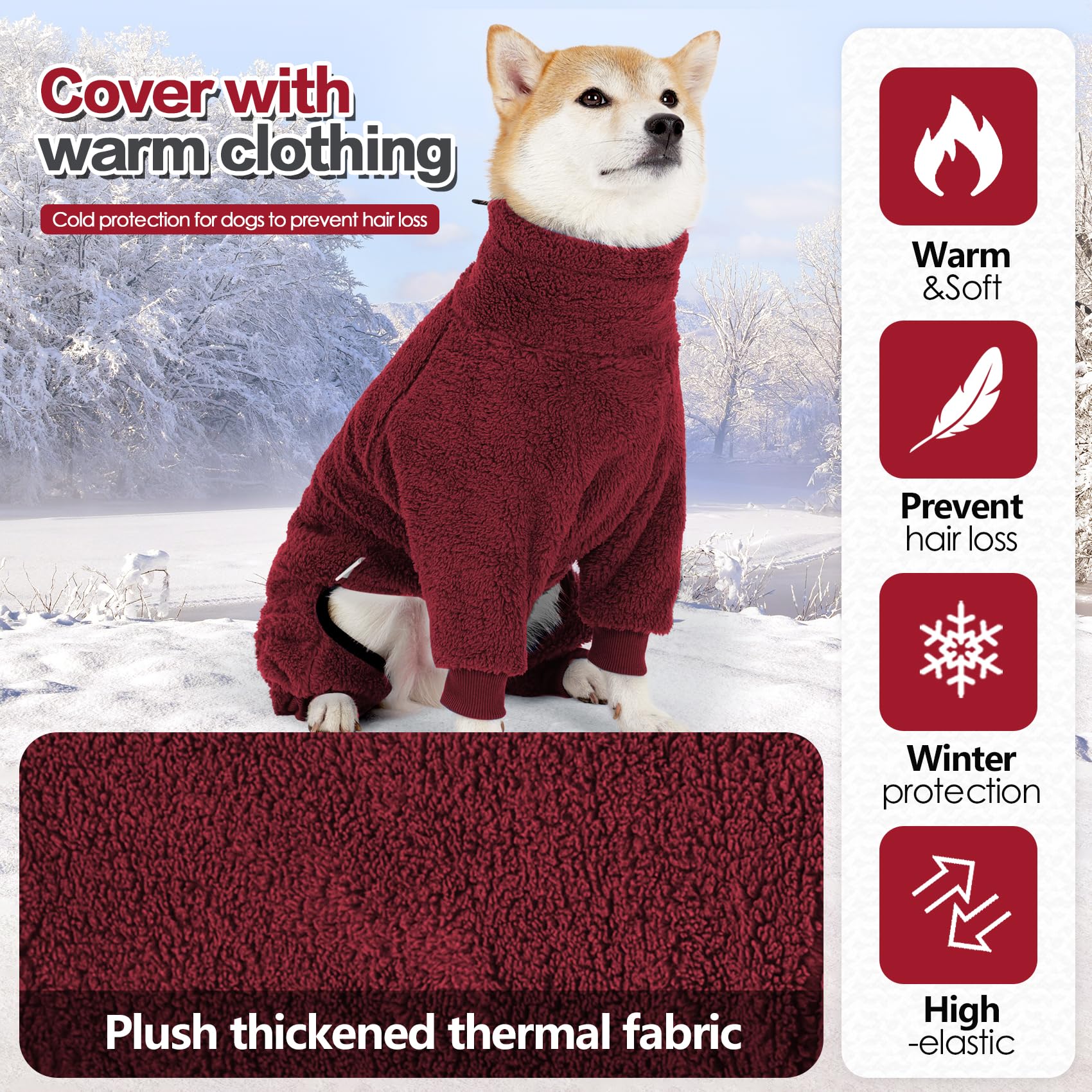 Pinellia pull-over pour chien rouge, enfilage rapide et chaleur douce.
