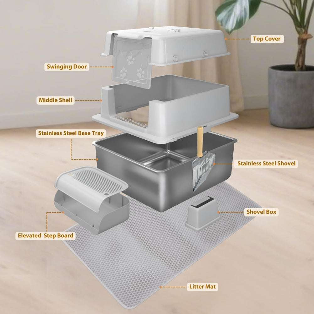 PINENEST cuve inox 70 litres capacité litière pour multi-chats