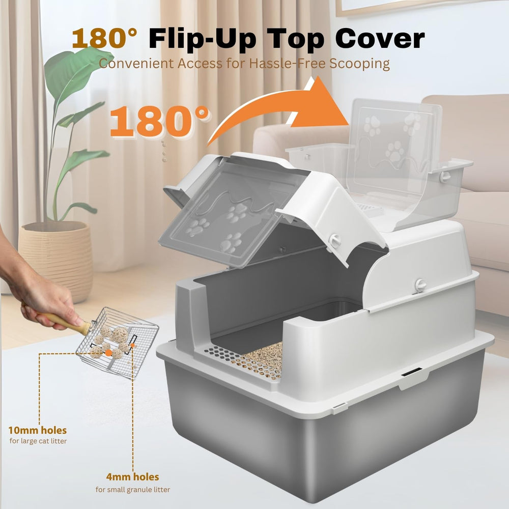 PINENEST boîte litière inox avec bords hauts et pieds en silicone