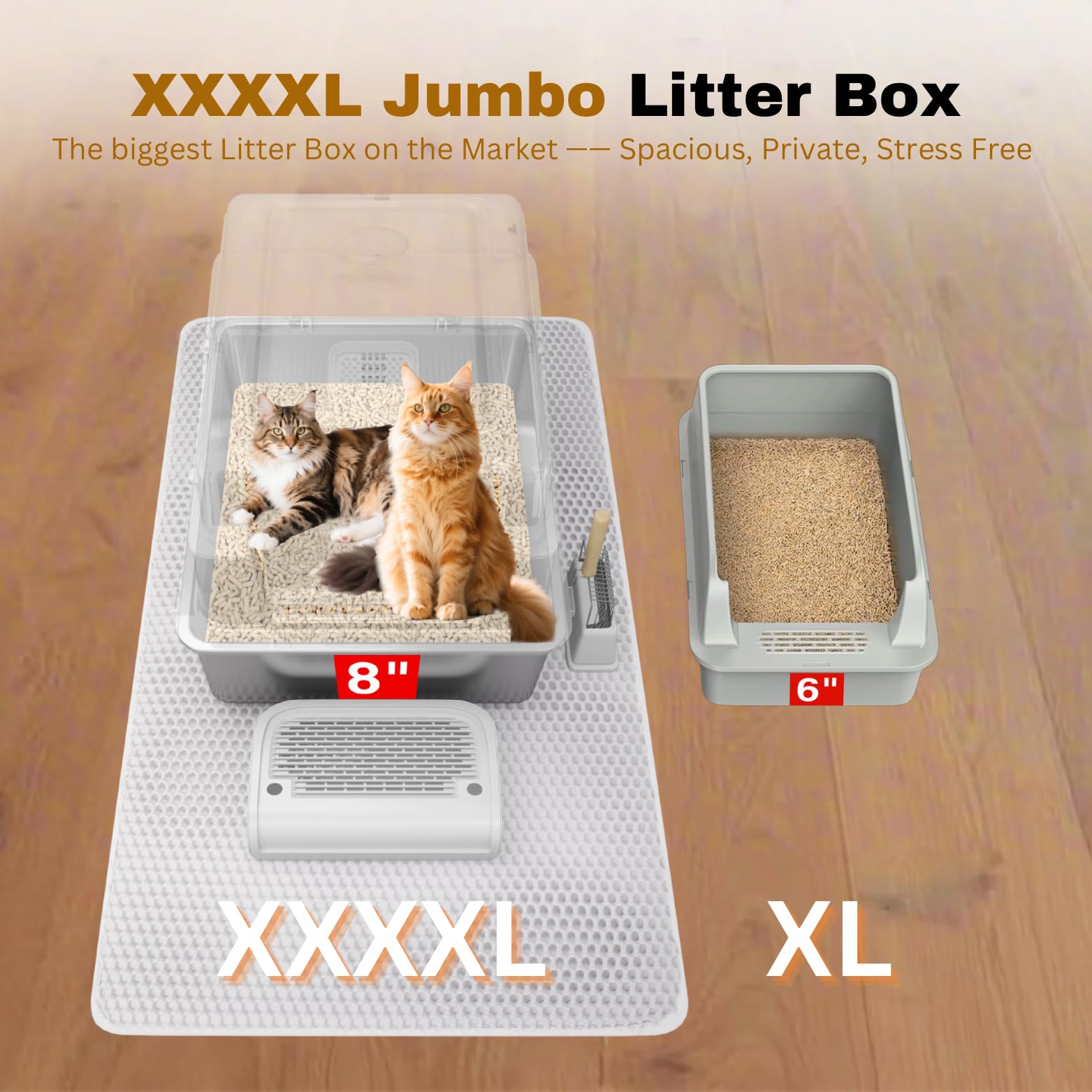 PINENEST boîte litière inox anti-fuite et durable pour grand chat