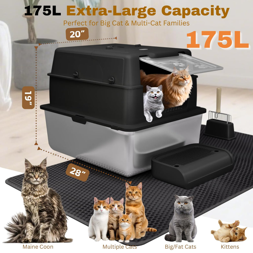 PINENEST XXXXL boite-litière inox avec porte 180°, intimité et nettoyage facilité