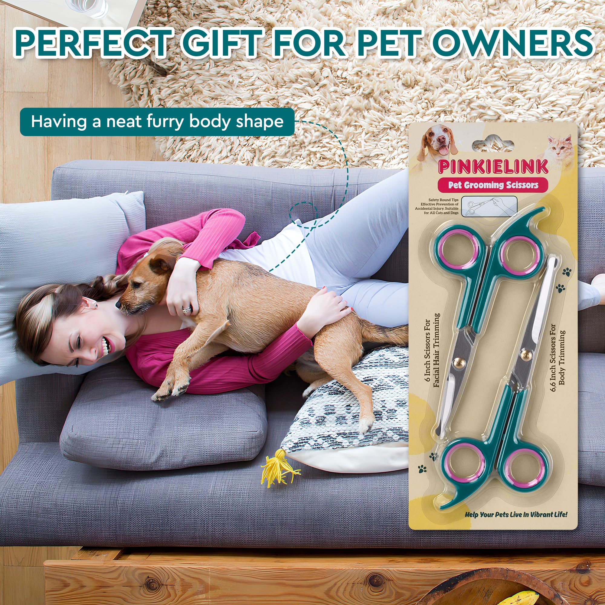 Ensemble Pinkielink ciseaux de toilettage pour animaux, pratique et fiable.