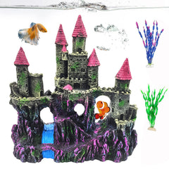 PINVNBY château en résine rose, face décorative et refuge sûr pour poissons.