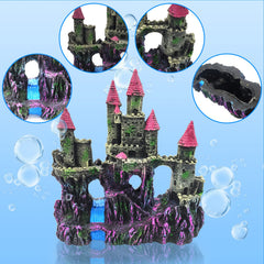 PINVNBY château en résine rose, abri et espace de jeu pour petits poissons.