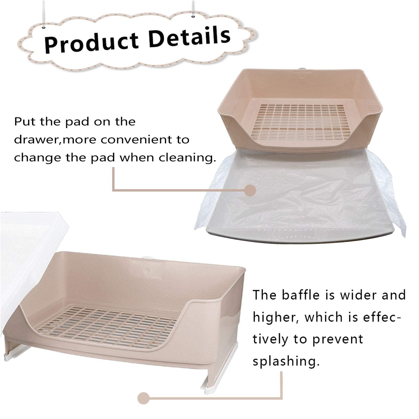 PINVNBY bac-litière lapin nettoyage efficace marron — grille ample et entretien aisé.