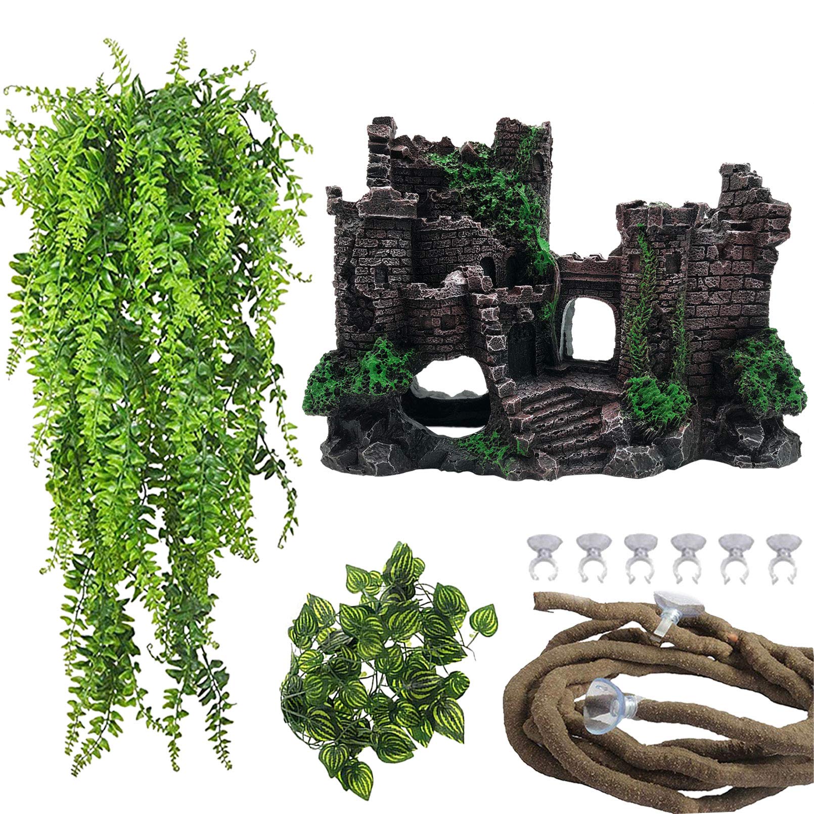 PINVNBY chateau-resine-classique, refuge sûr pour reptiles dans le terrarium.