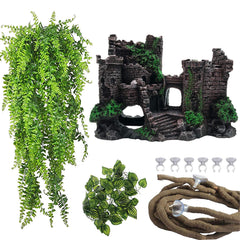 PINVNBY chateau-resine-classique, refuge sûr pour reptiles dans le terrarium.