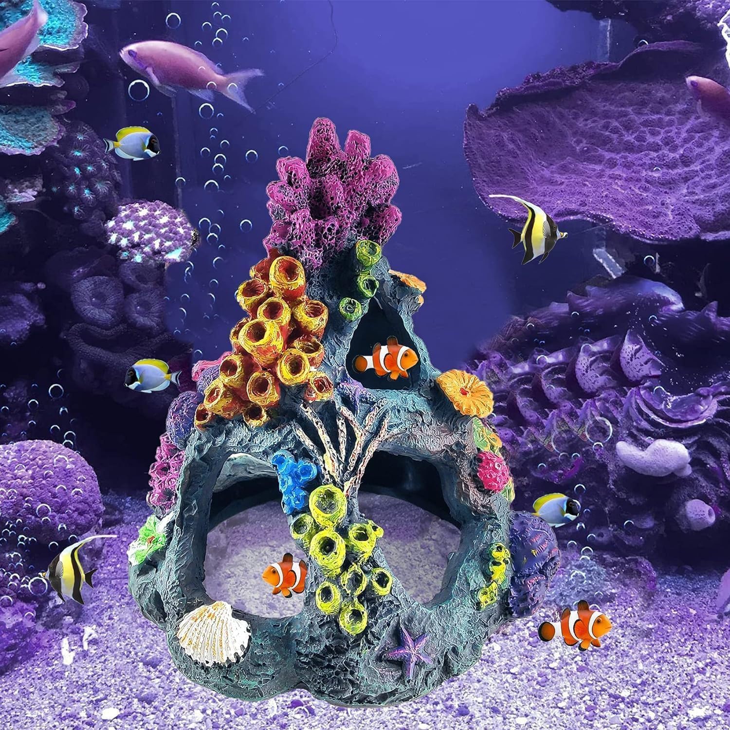 PINVNBY rocher en résine pour aquarium, aspect durable et sûr pour habitants.