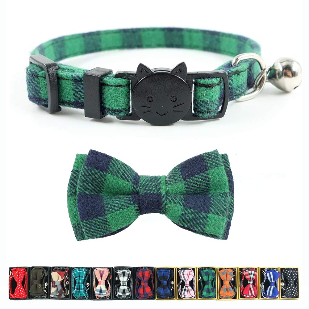 Collier Pipidog pour chat avec cloche et plaid vert, sécurité breakaway.