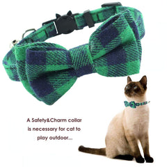 Collier Pipidog noeud papillon detache, plaid vert, style élégant et pratique.