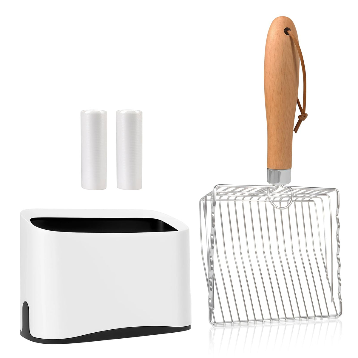 PIPIMOO pelle-litière acier inox avec porte: robuste et pratique.