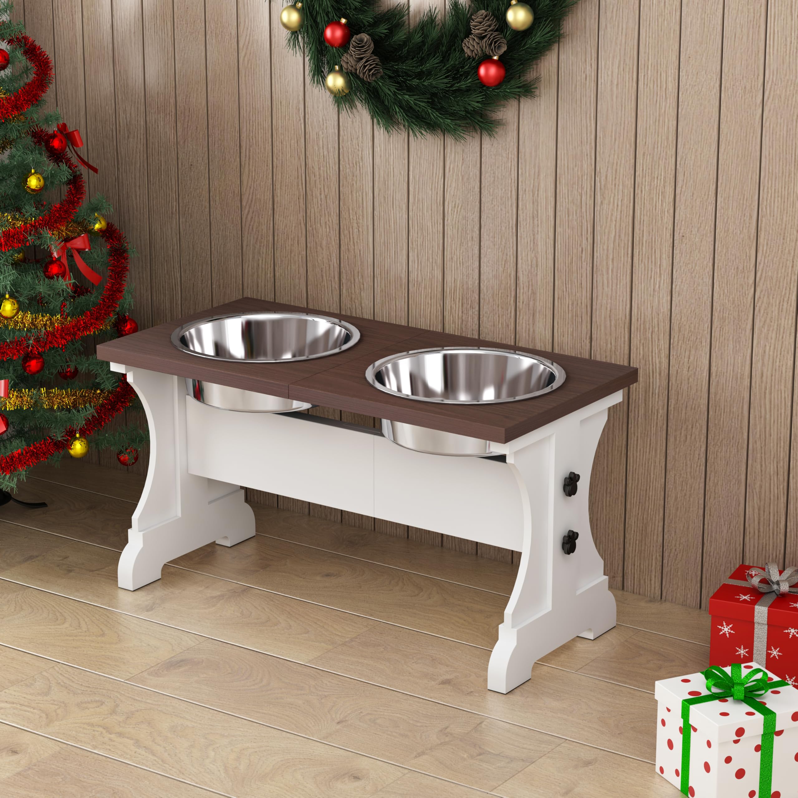 Piskyet bols elevés – vue haute du plateau, repas à hauteur naturelle pour chien.