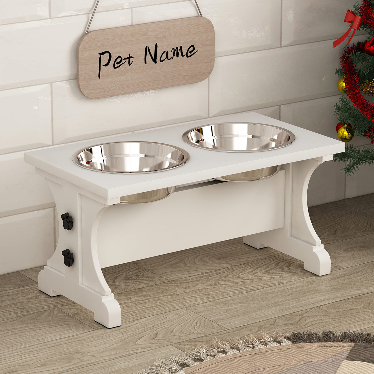 Piskyet support-bols-chien-haut-bois: repas surélevé élégant et pratique.