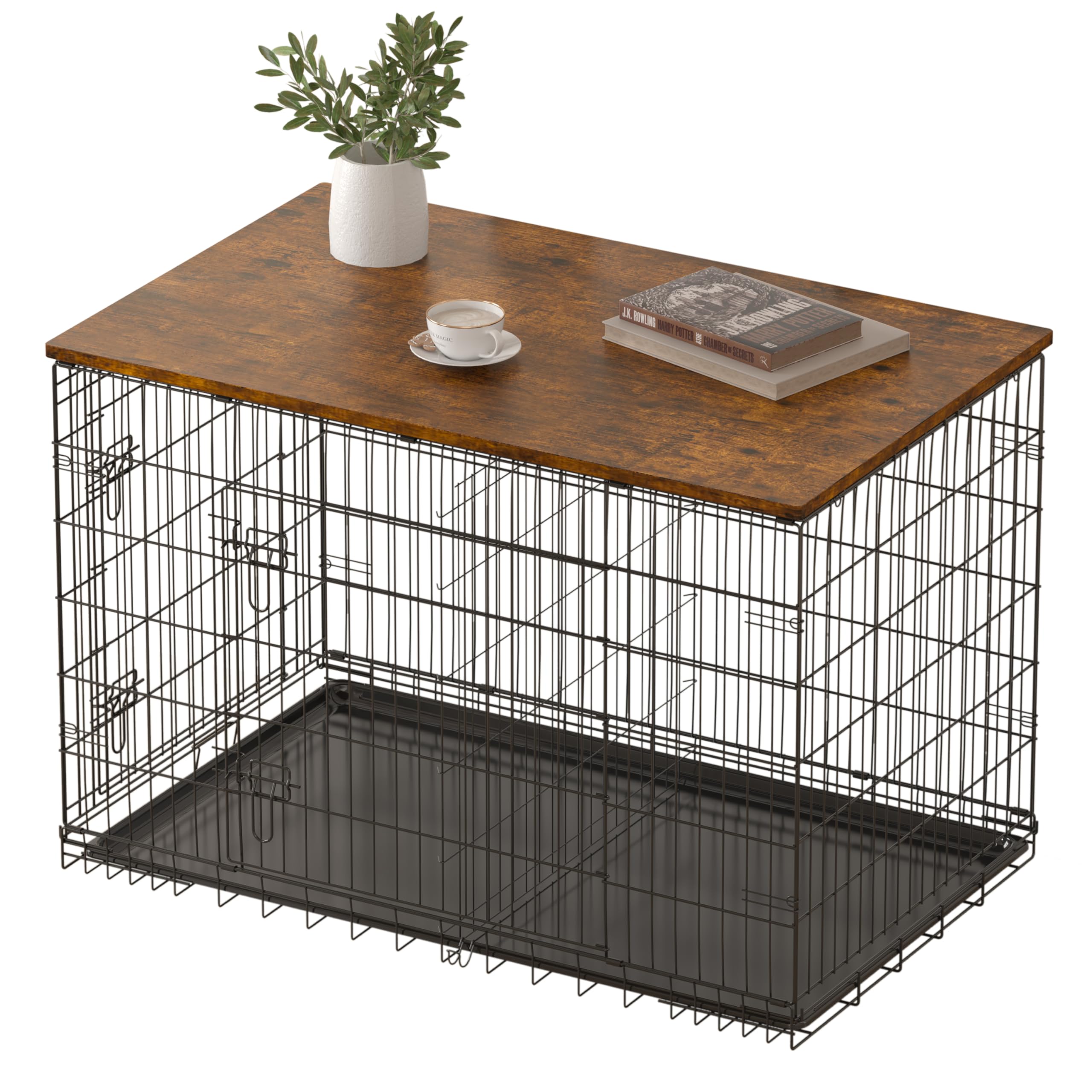 Piskyet Topper bois pour cage chien 24 pouces, ajustement précis et style naturel.