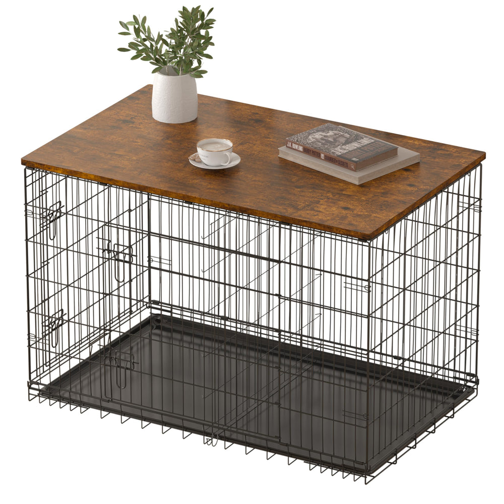 Piskyet Topper bois pour cage chien 24 pouces, ajustement précis et style naturel.