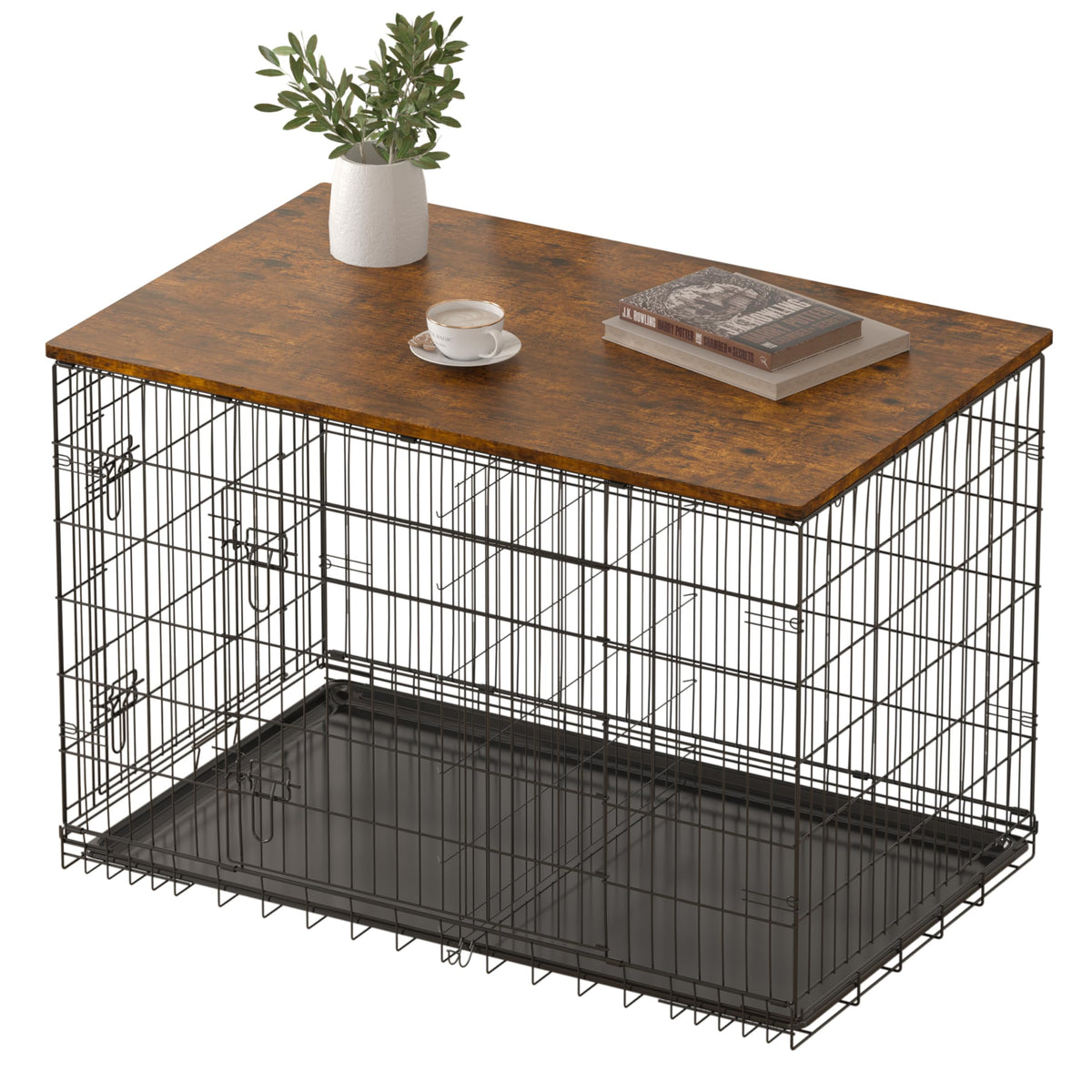 Piskyet Topper bois pour cage chien 24 pouces, ajustement précis et style naturel.