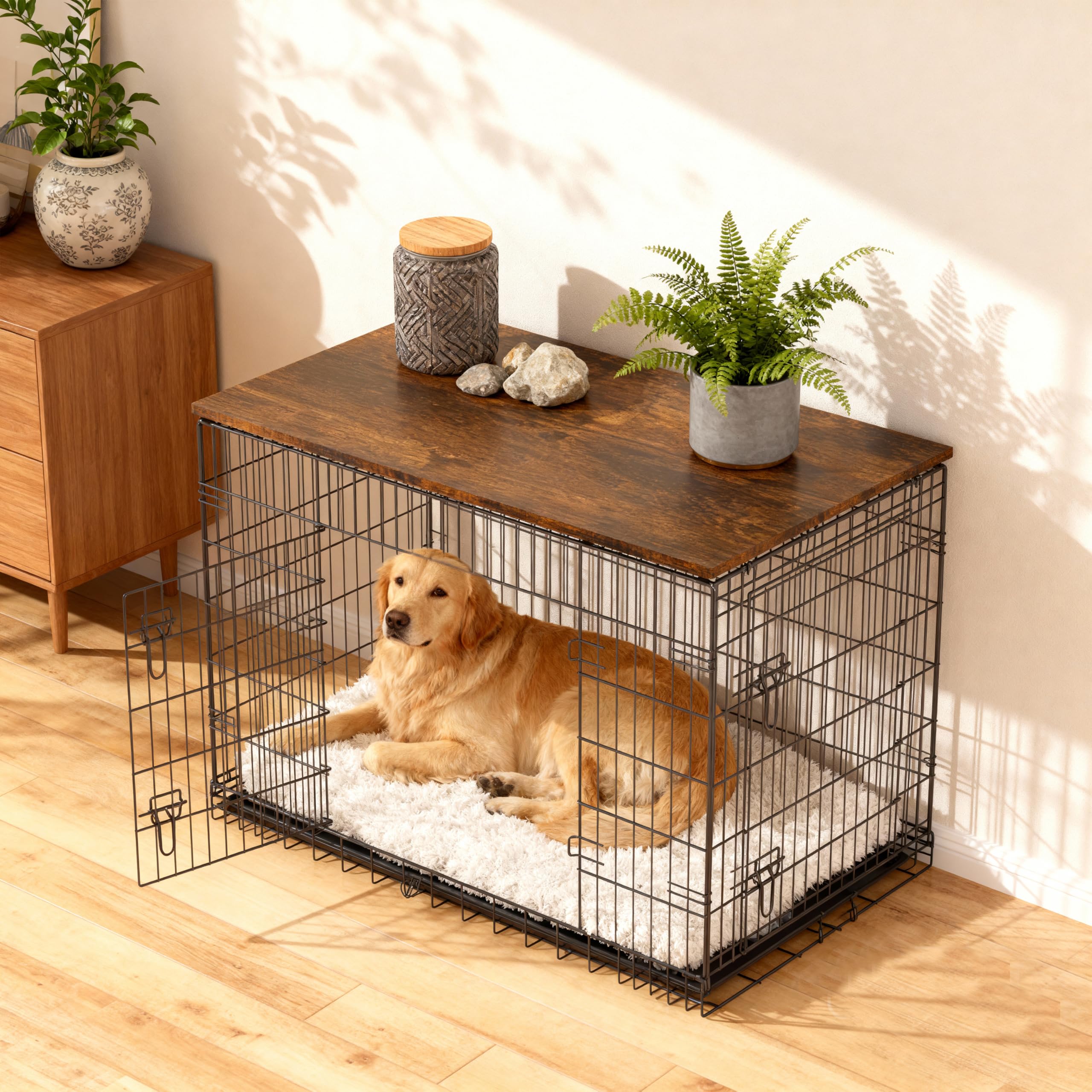 Piskyet Topper bois pour cage chien 48 pouces, protection durable et look élégant.