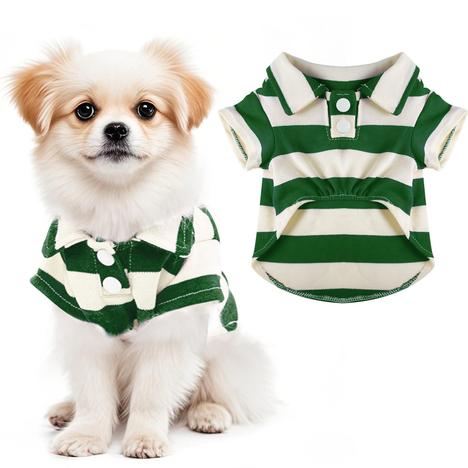 Pistha chemise chien polo rayée vert moyen, vêtement léger et confortable pour l’été