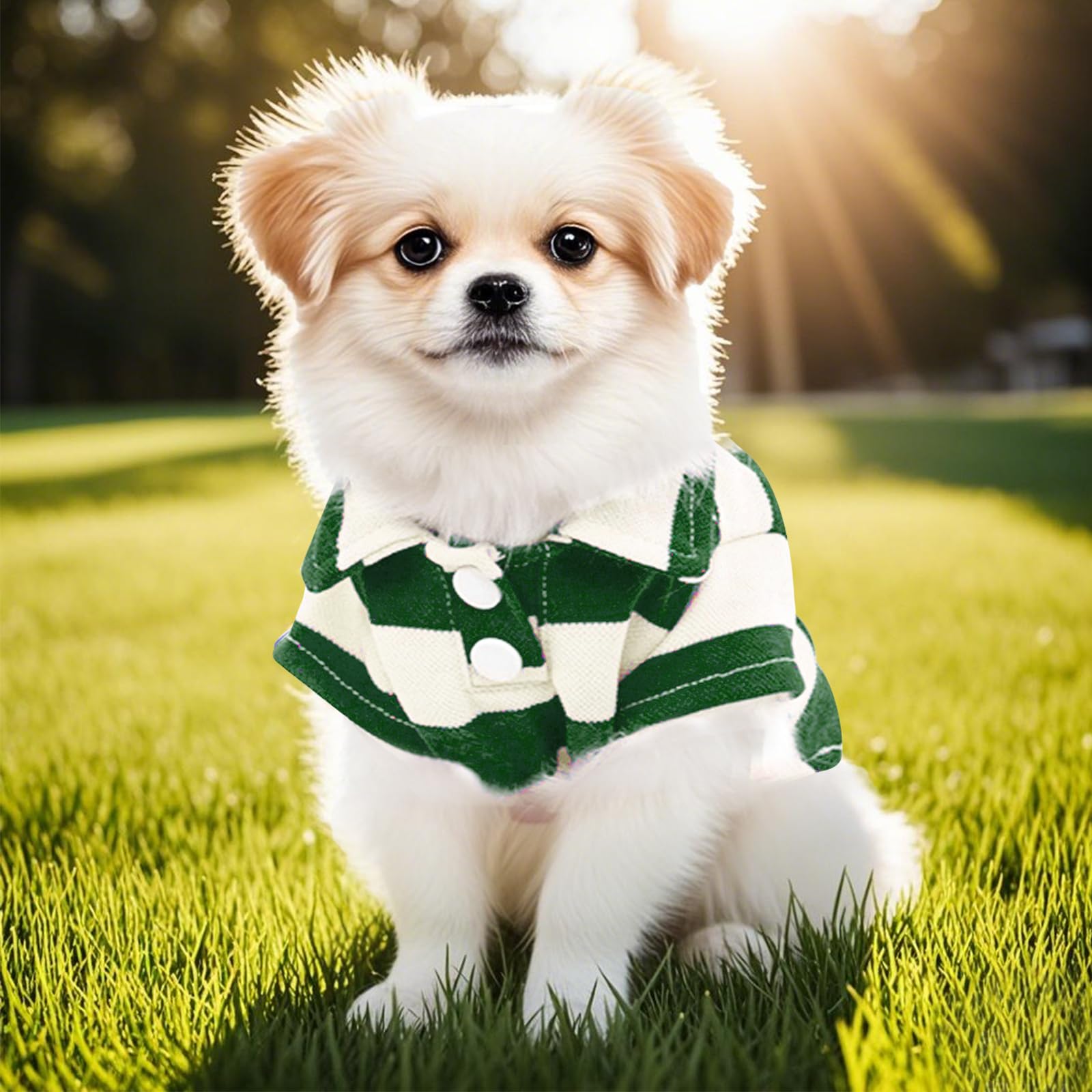 Pistha chemise polo pour chien rayée verte L, coupe pratique et entretien facile.