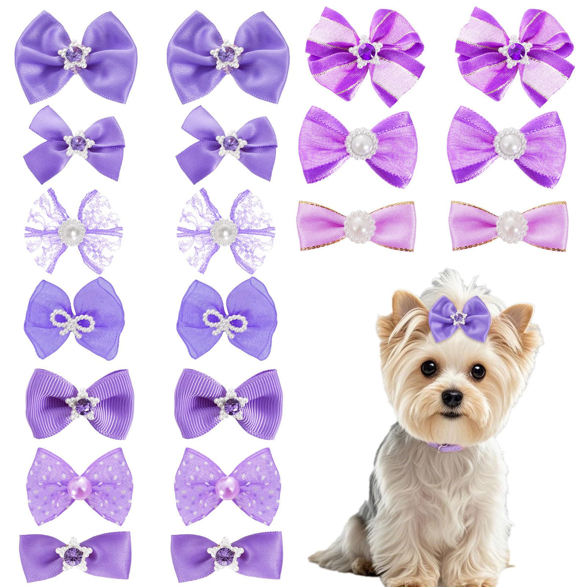 Pistha: nœud-cheveux-chien rose-bling-strass-perles, allure chic et durable.