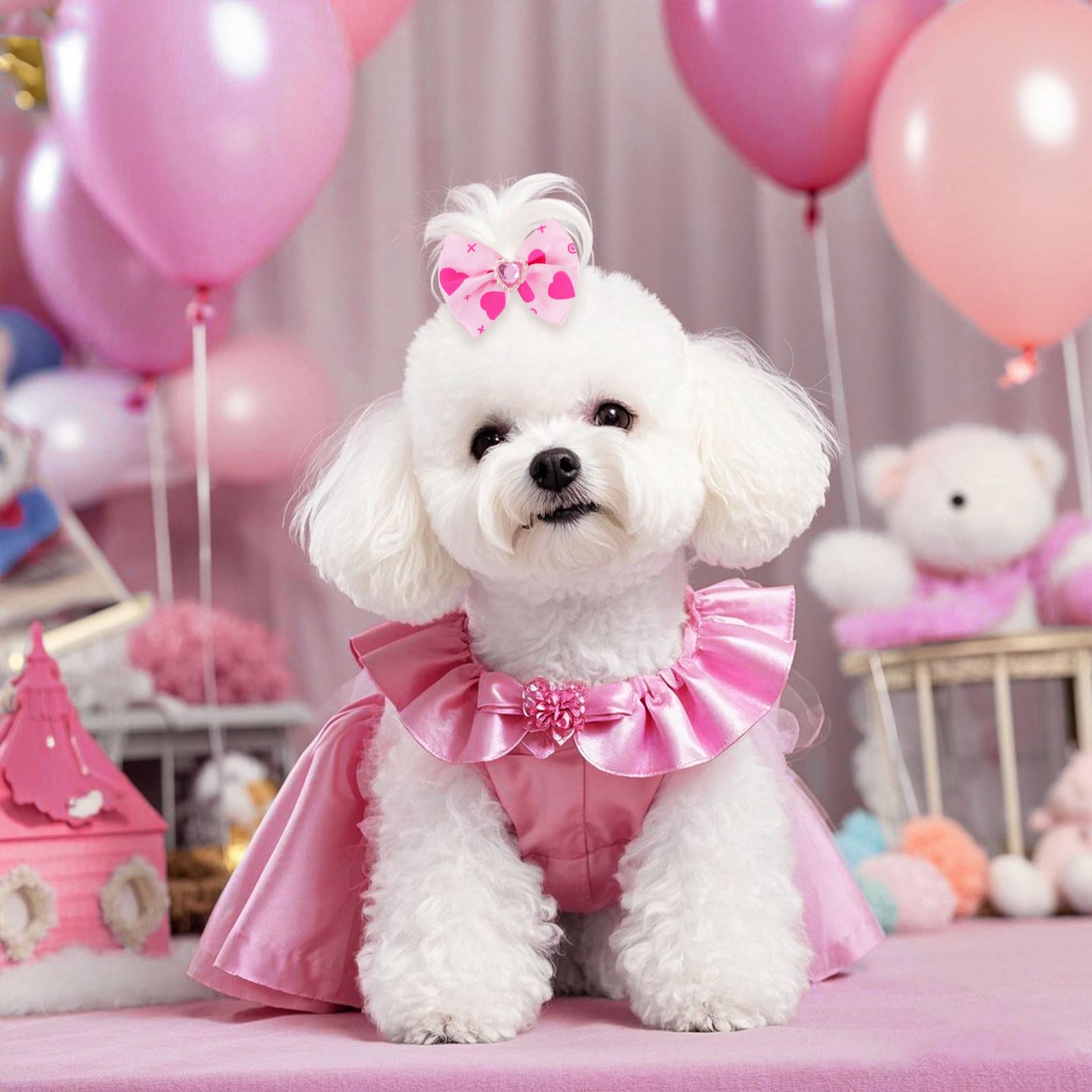 Pistha nœud poil chien rose accessoire pratique pour quotidien et fêtes