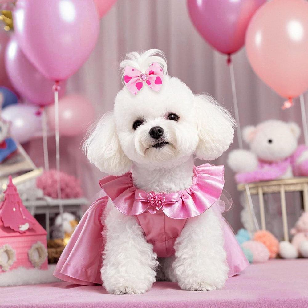 Pistha nœud poil chien rose accessoire pratique pour quotidien et fêtes