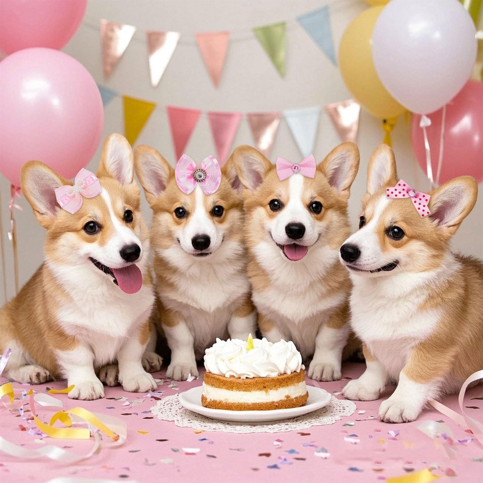 Pistha nœud poil chien rose dentelle pour occasions spéciales