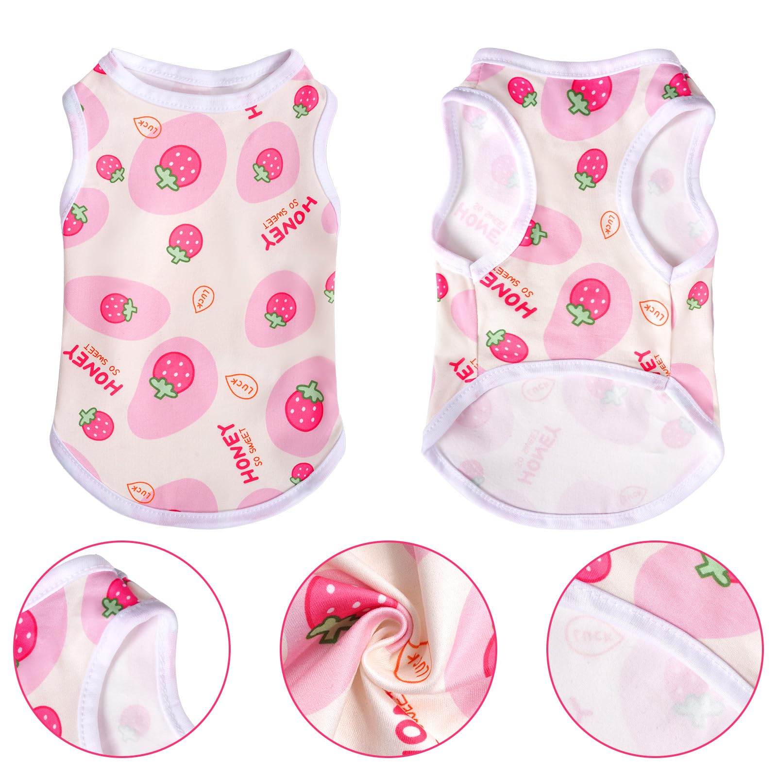 Pistha t-shirt chien rose, design doux et imprimé fraises attrayant.