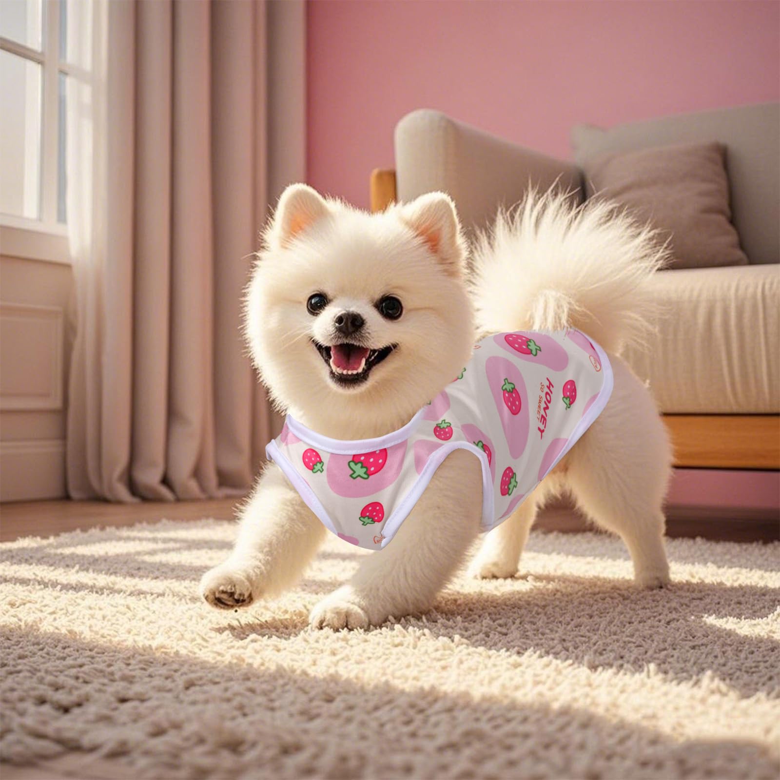 Pistha t-shirt chien rose, tailles S à XL disponibles.