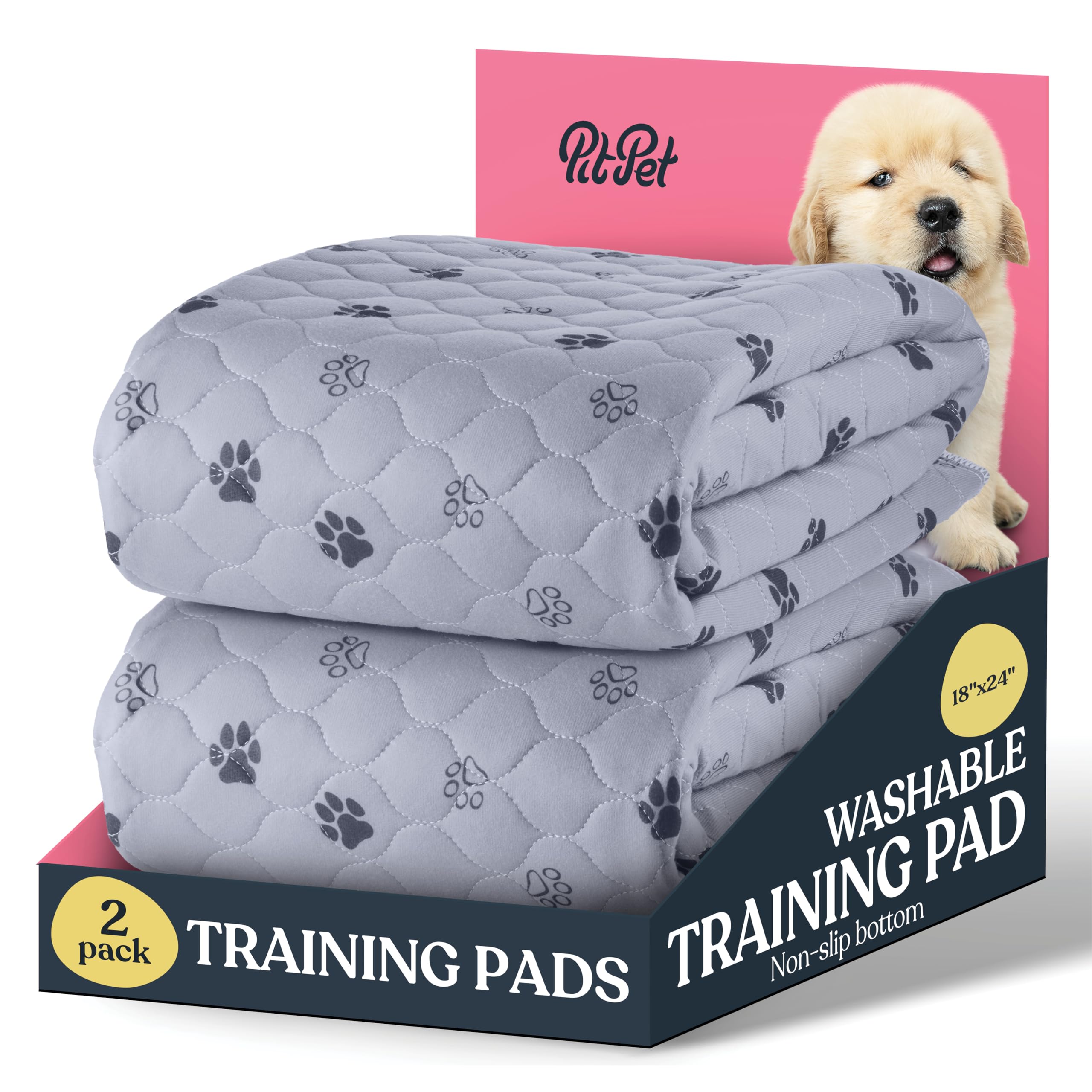 Pitpet tapis absorbant réutilisable pour chiens, pack de deux, protection durable contre les fuites.