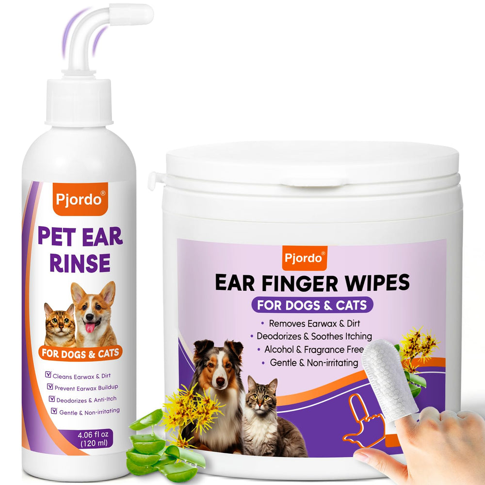 Pjordo kit-nettoyage-oreilles-chien-chat : nettoyage en douceur des oreilles de vos animaux.