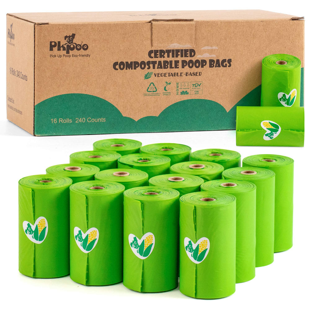 Pkpoo sacs crottes compostables extralarges, idéal pour balades et gros déchets canins.