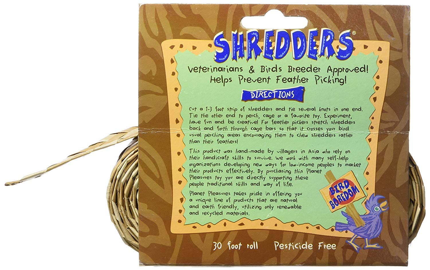 Planet Pleasures Shredders Straight jouet tissé en palme naturelle pour perchoirs.