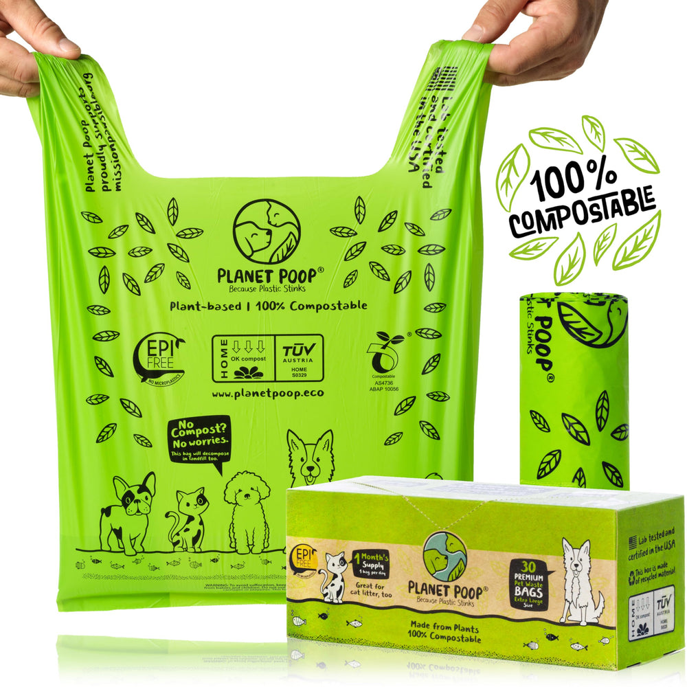 PLANET POOP sacs pour crottes de chien, emballage de 30 sacs XL faciles à transporter.