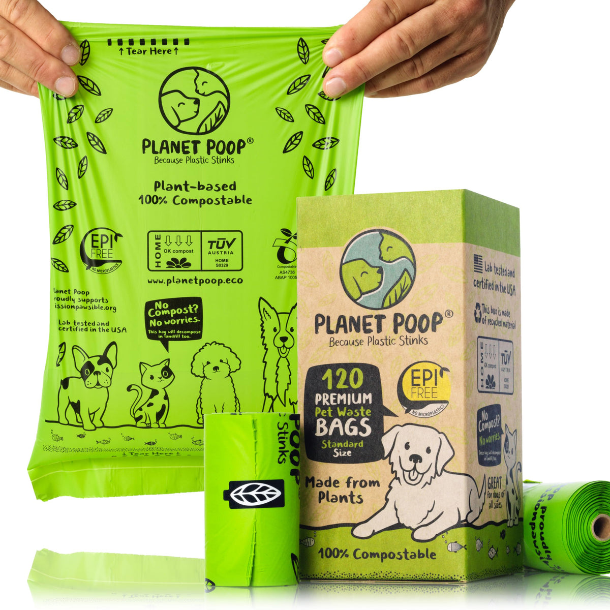 PLANET POOP: rouleau de sacs compostables pour sorties propres.
