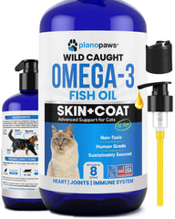 Planopaws bouteille-huile-poisson-chat – flacon facile à verser pour pelage et peau.