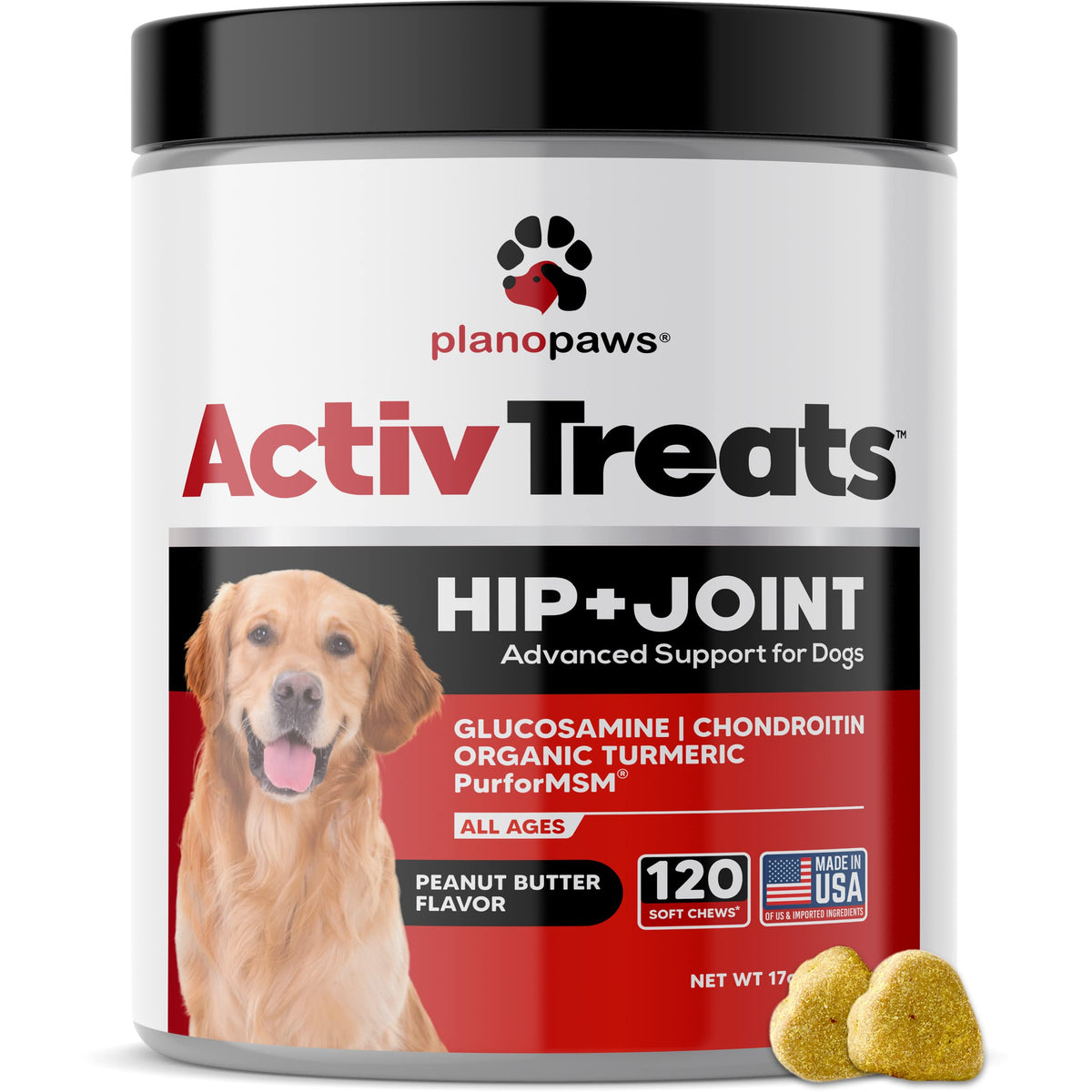 Planopaws glucosamine pour chien – bouchées au beurre de cacahuète soutien articulations