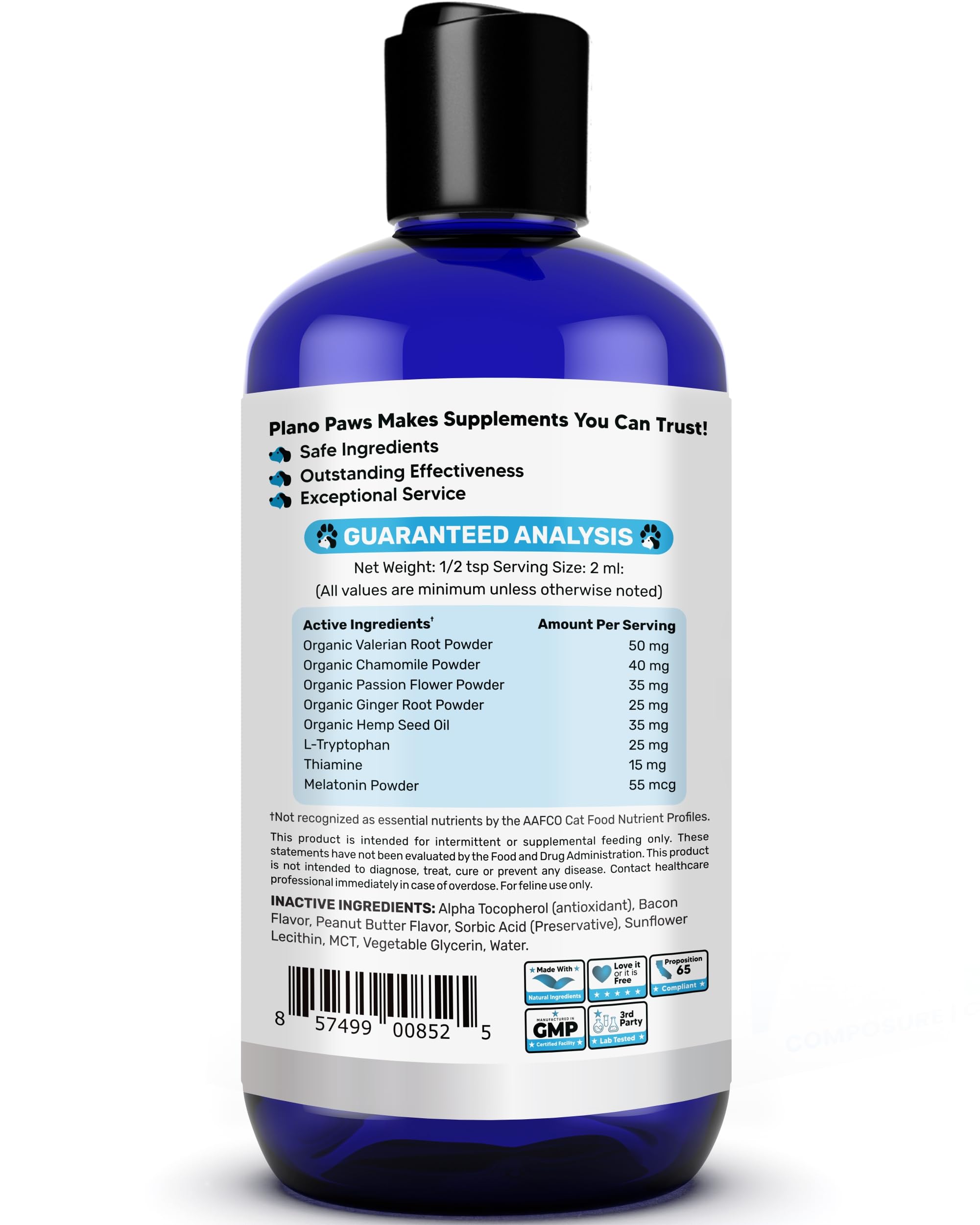 Planopaws mélange d’ingrédients naturels, formulation douce pour calmer le chat.
