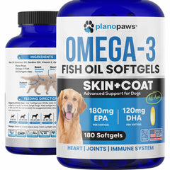Planopaws huile oméga-3 chien – bouteille pratique pour la supplémentation quotidienne.