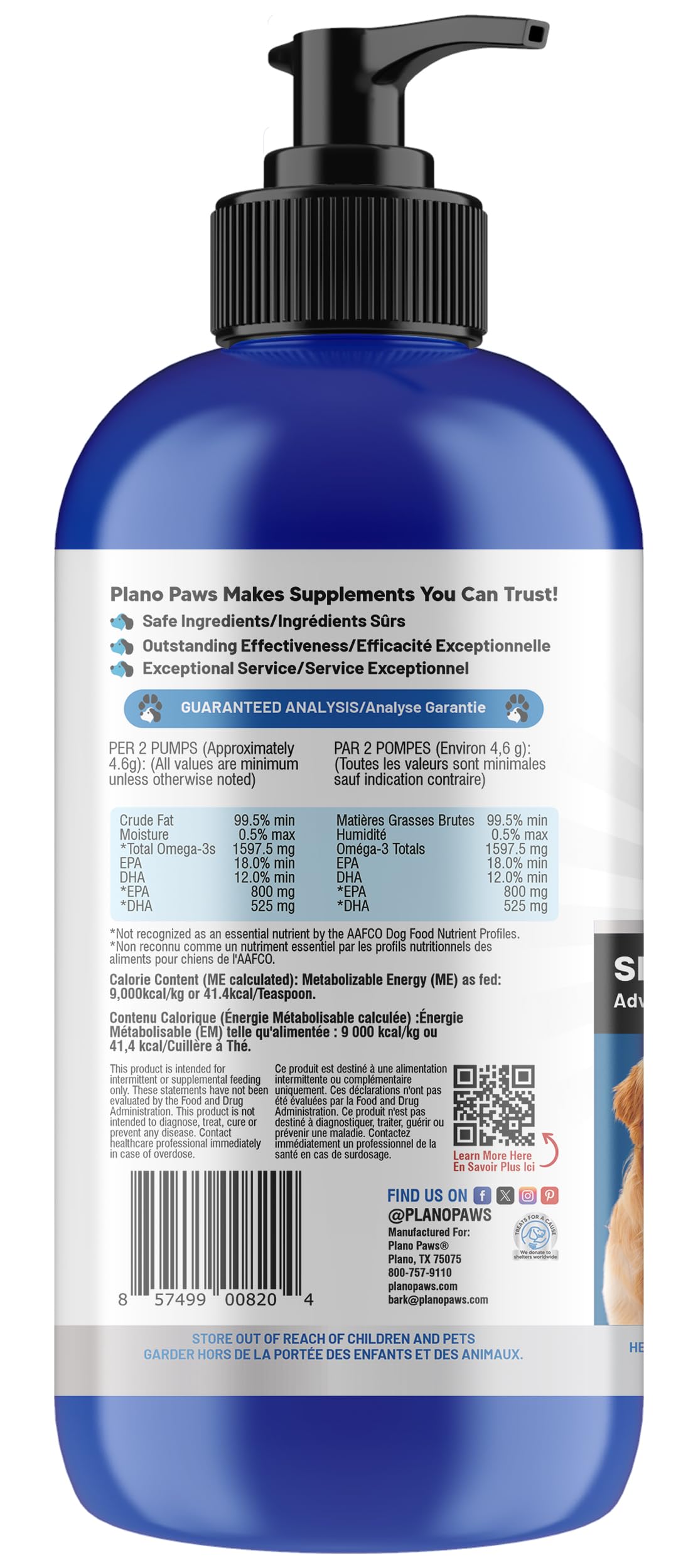 Planopaws Omega3 chien — produit à faible odeur et qualité humaine.