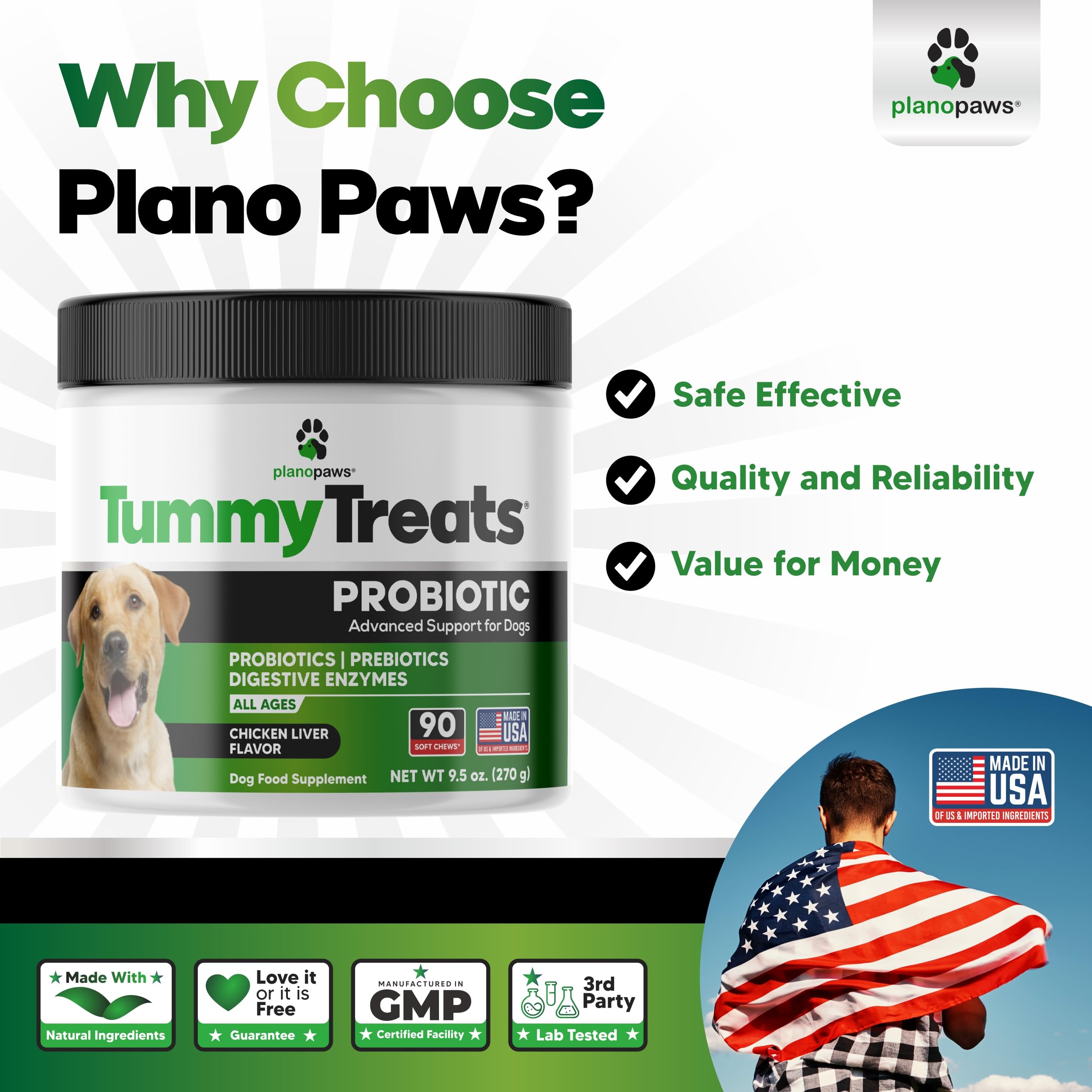 Planopaws Probiotiques Chiens — goût poulet, régal quotidien
