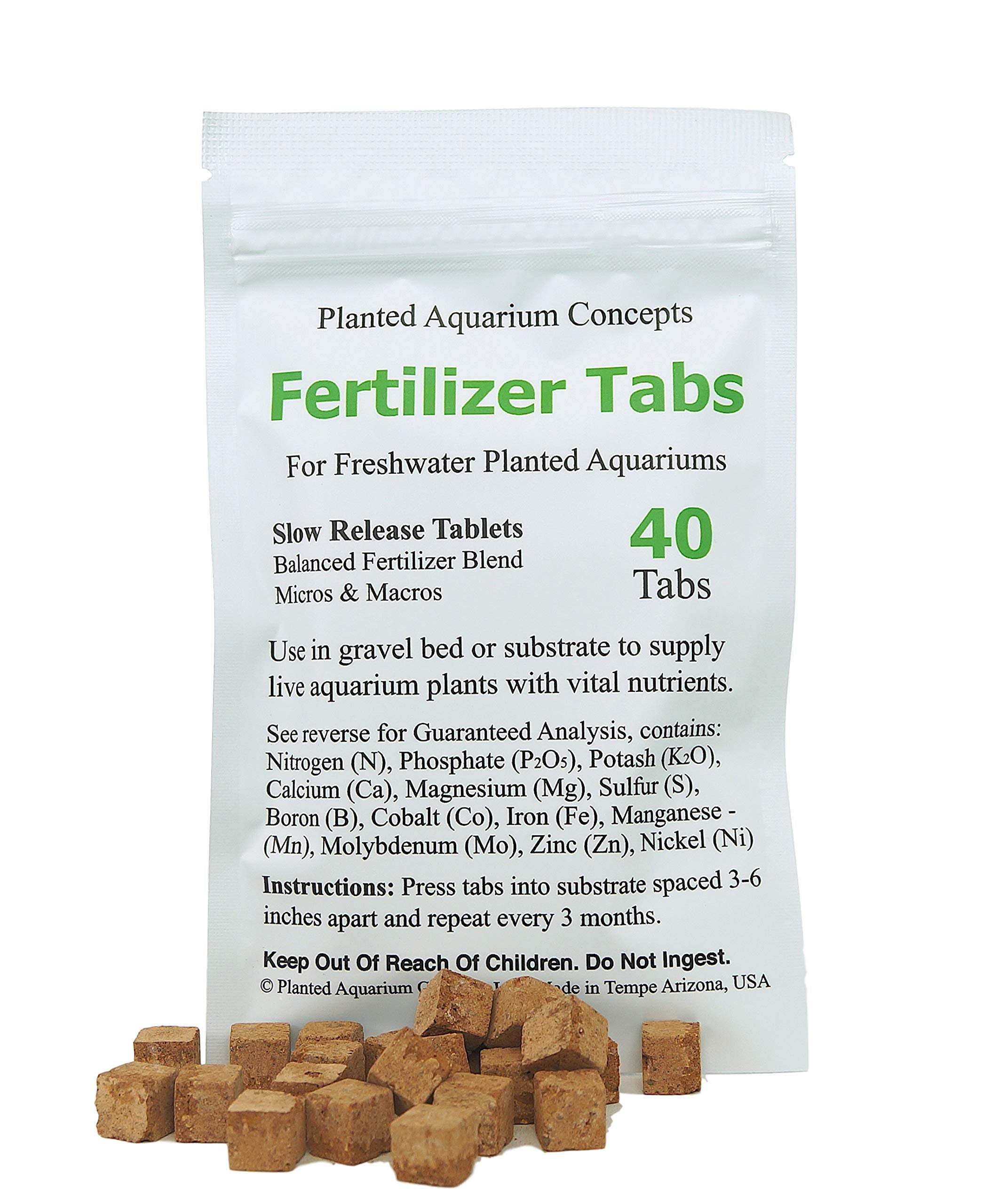 Tablettes d'engrais racinaire Planted Aquarium Concepts, libération lente pour plantes enracinées.