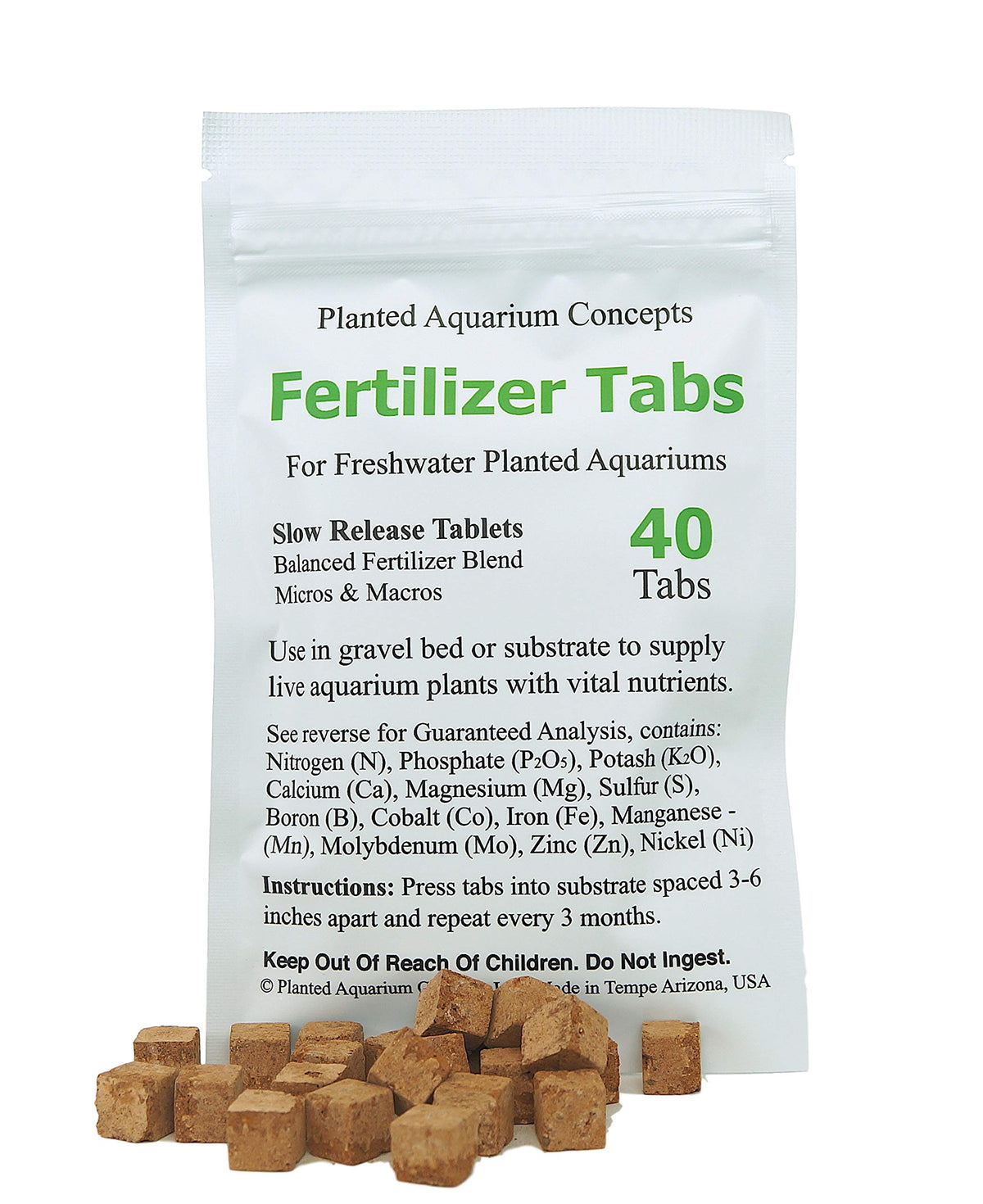Tablettes d'engrais racinaire Planted Aquarium Concepts, libération lente pour plantes enracinées.