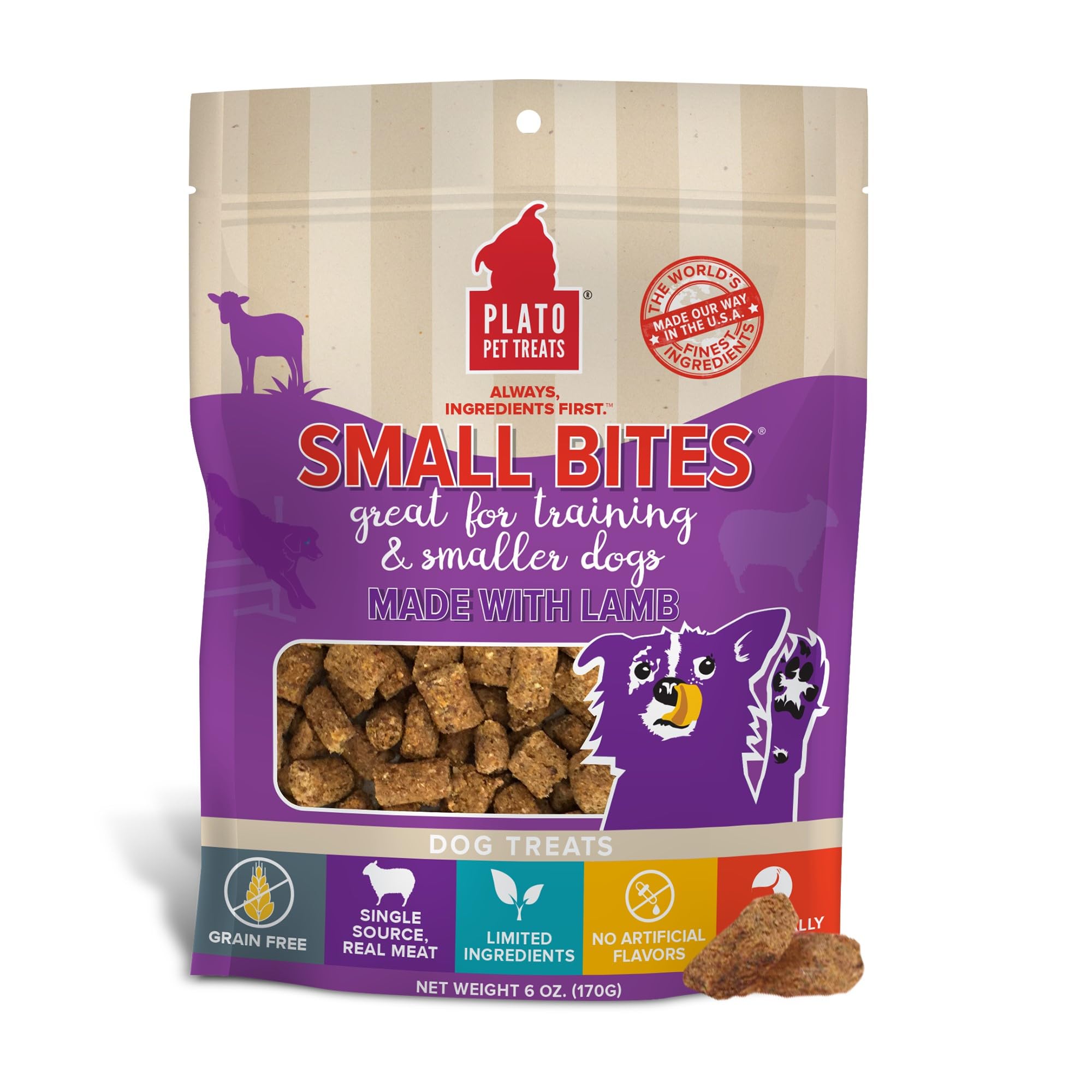 PLATO friandises pour chien, emballage, bouchées d'agneau séchées, pratique pour l'entraînement