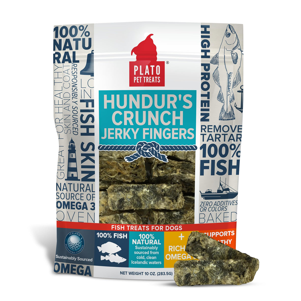PLATO Hundur’s Crunch Fingers en sachet 10oz prêt à récompenser lors de l’éducation.