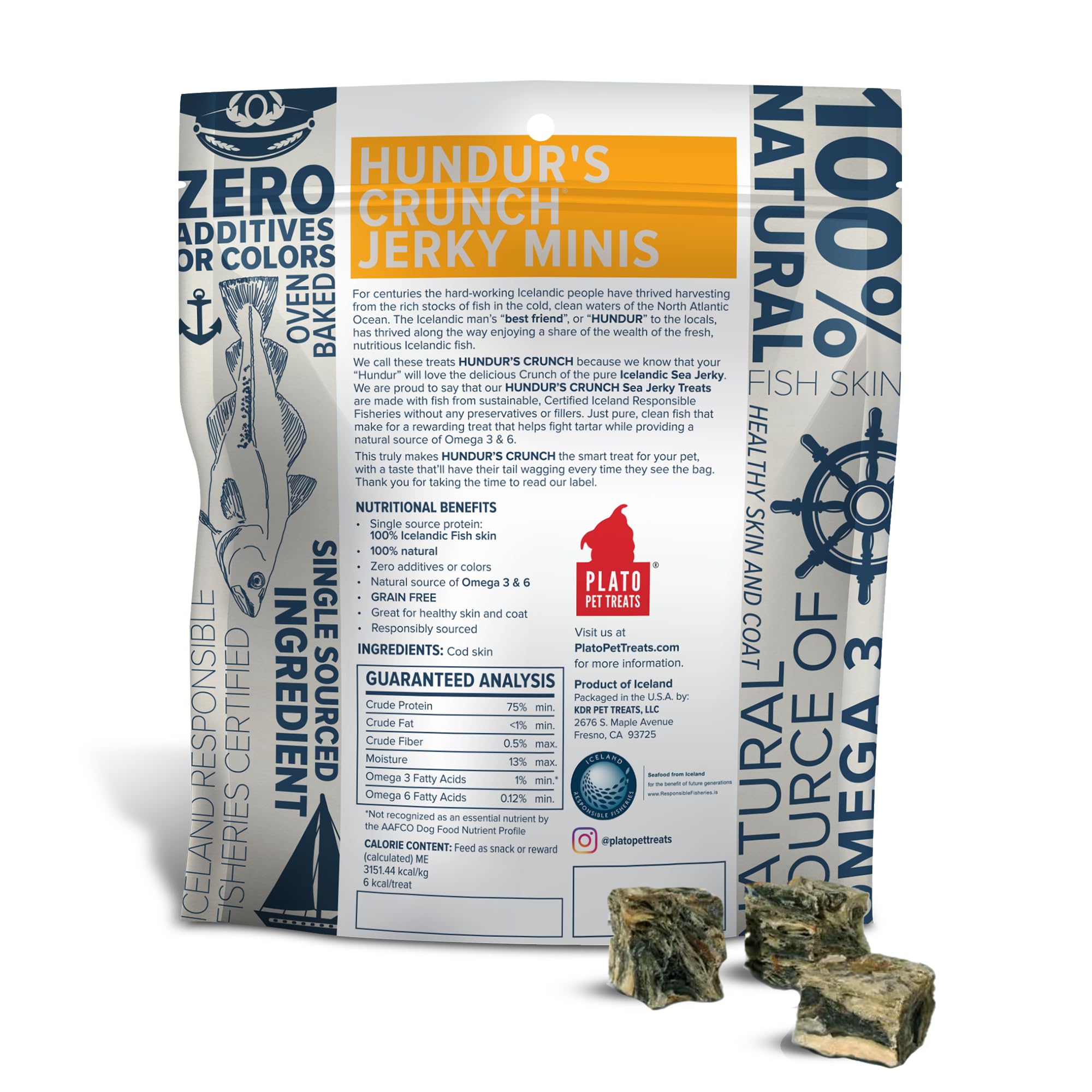 PLATO Hundur’s Crunch Jerky Minis – peau de morue en tranche savoureuse.