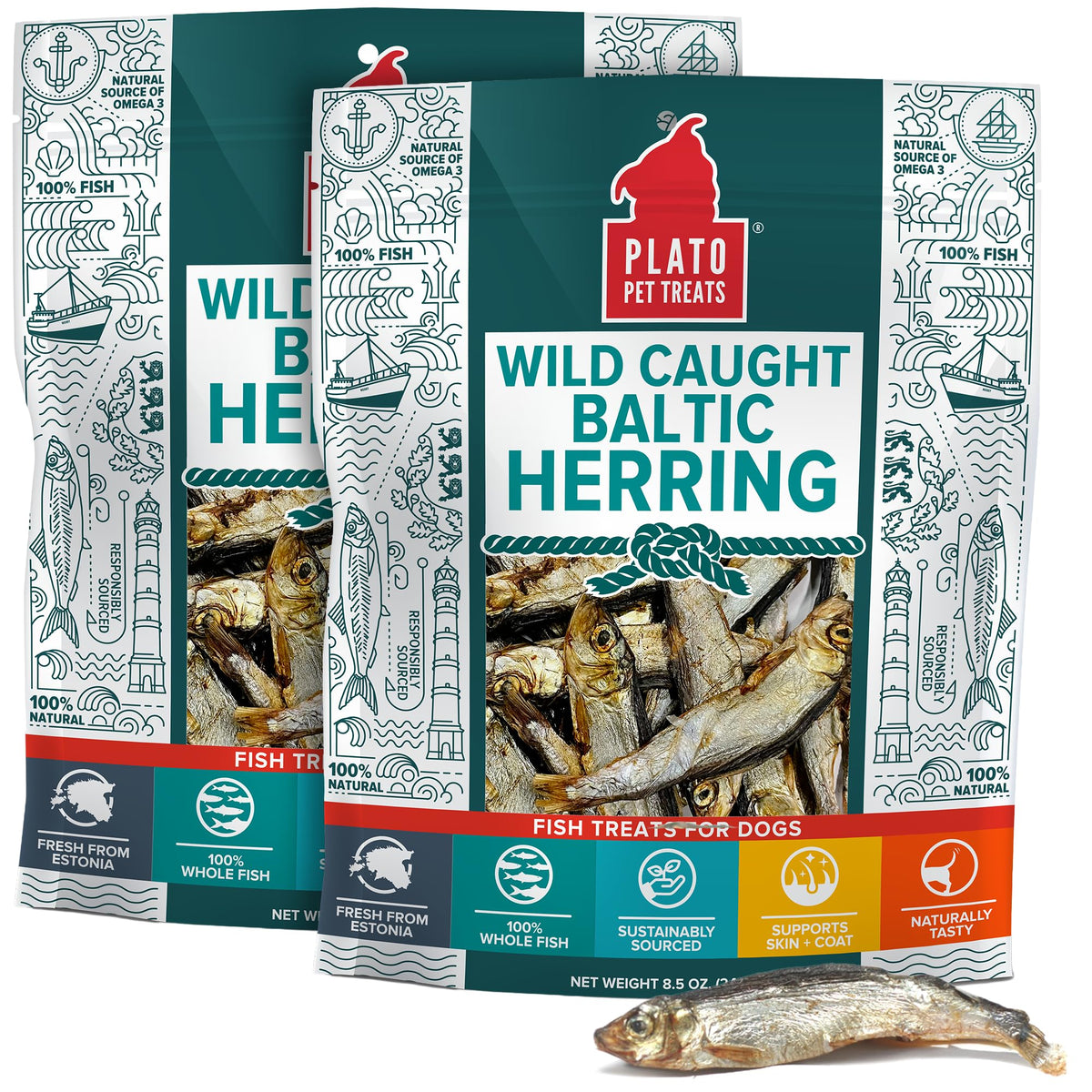 Plato poisson-entier-seche-a-lair : récompense naturelle et saveur attrayante pour chien.