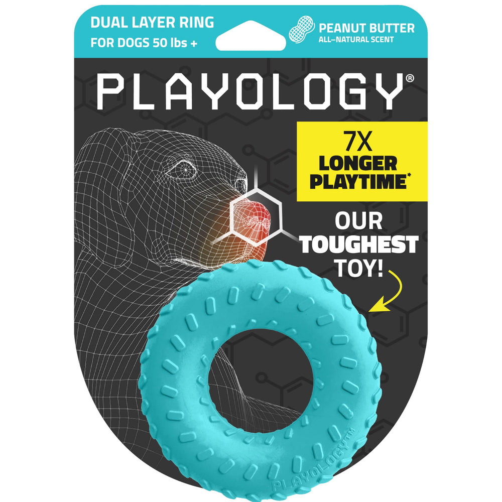Playology anneau double couche durable pour chien, idéal pour mordiller et jouer.
